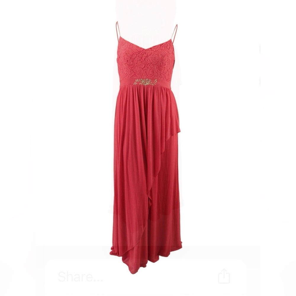 Adrianna Papell Women’s Spaghetti-Strap Lace Formal Prom Gown in French Coral